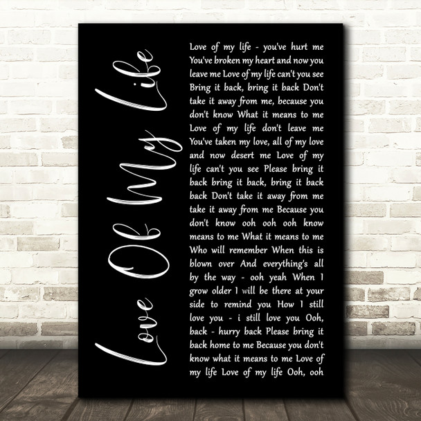 Scorpions Love Of My Life Black Script Song Lyric Wall Art Print