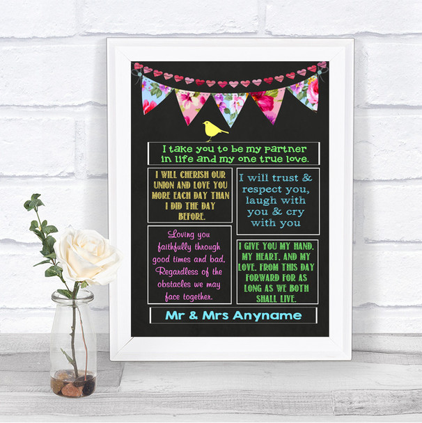 Bright Bunting Chalk Romantic Vows Personalized Wedding Sign