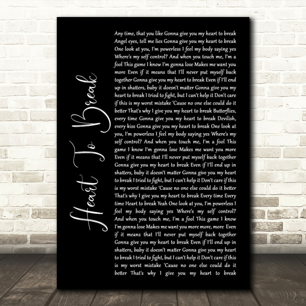 Kim Petras Heart To Break Black Script Song Lyric Wall Art Print