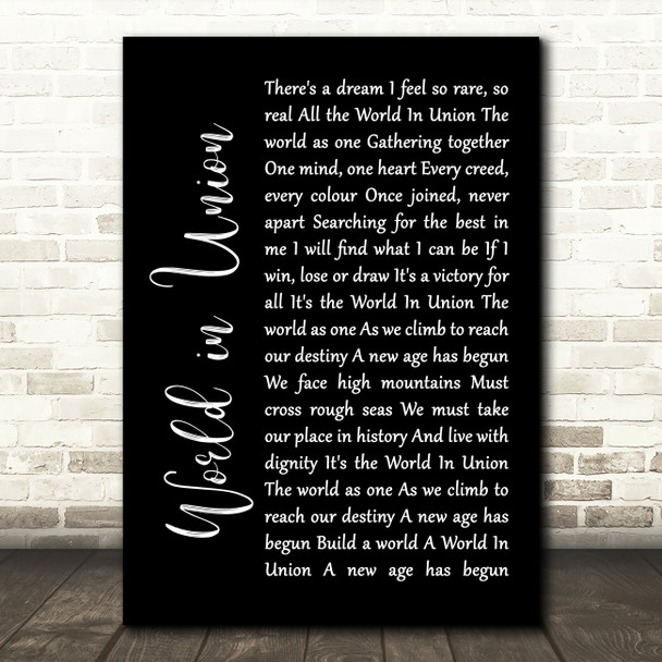 Kiri Te Kanawa World in Union Black Script Song Lyric Wall Art Print