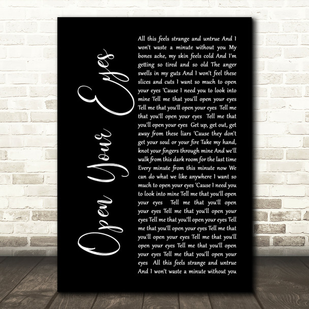 Snow Patrol Open Your Eyes Black Script Song Lyric Wall Art Print