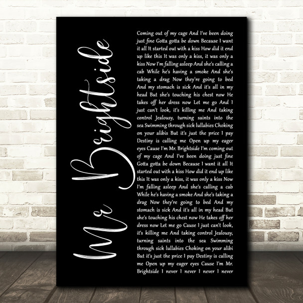 The Killers Mr Brightside Black Script Song Lyric Wall Art Print