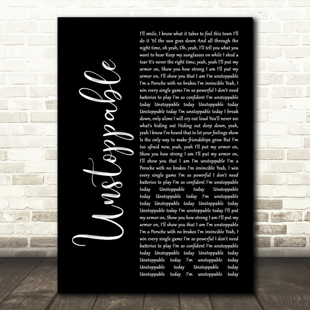 Sia Unstoppable Black Script Song Lyric Wall Art Print