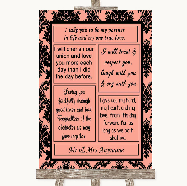Coral Damask Romantic Vows Personalized Wedding Sign