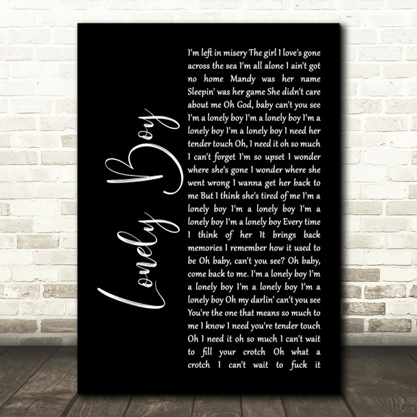 Sex Pistols Lonely Boy Black Script Song Lyric Wall Art Print