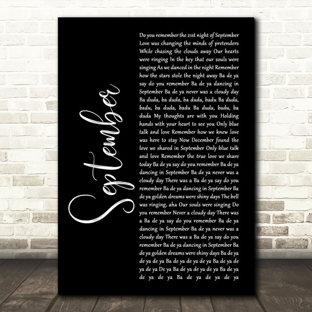 Earth, Wind And Fire September Black Script Song Lyric Wall Art Print