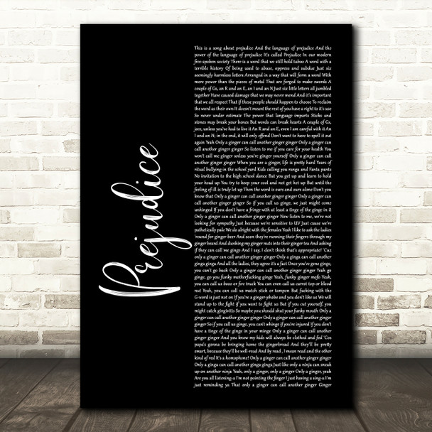 Tim Minchin Prejudice Black Script Song Lyric Wall Art Print