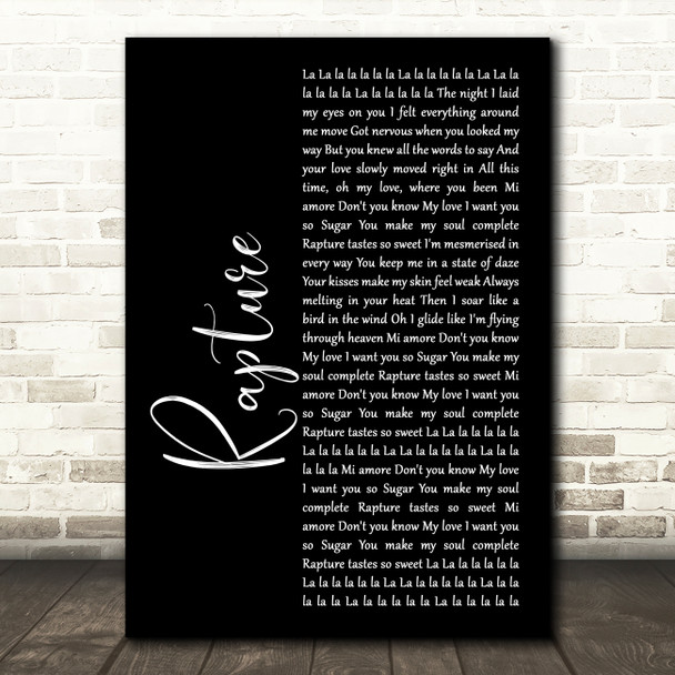 iiO Rapture Black Script Song Lyric Wall Art Print