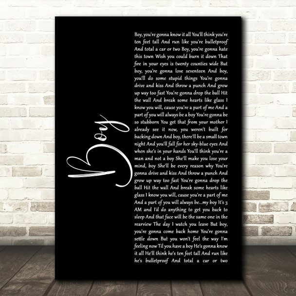 Lee Brice Boy Black Script Song Lyric Wall Art Print