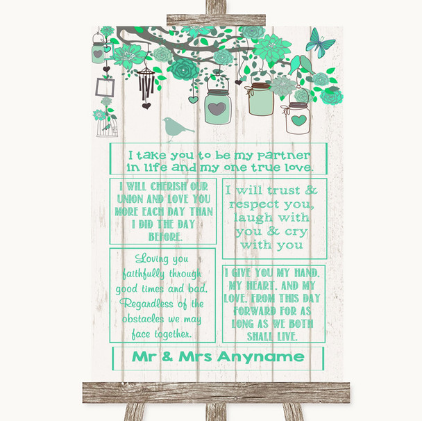 Green Rustic Wood Romantic Vows Personalized Wedding Sign