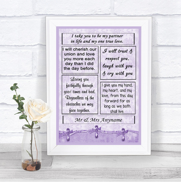 Lilac Shabby Chic Romantic Vows Personalized Wedding Sign