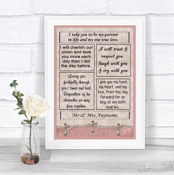 Pink Shabby Chic Romantic Vows Personalized Wedding Sign