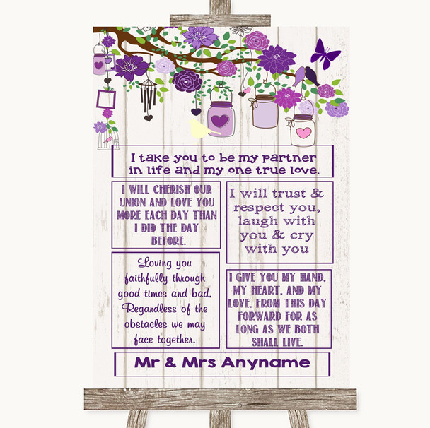Purple Rustic Wood Romantic Vows Personalized Wedding Sign