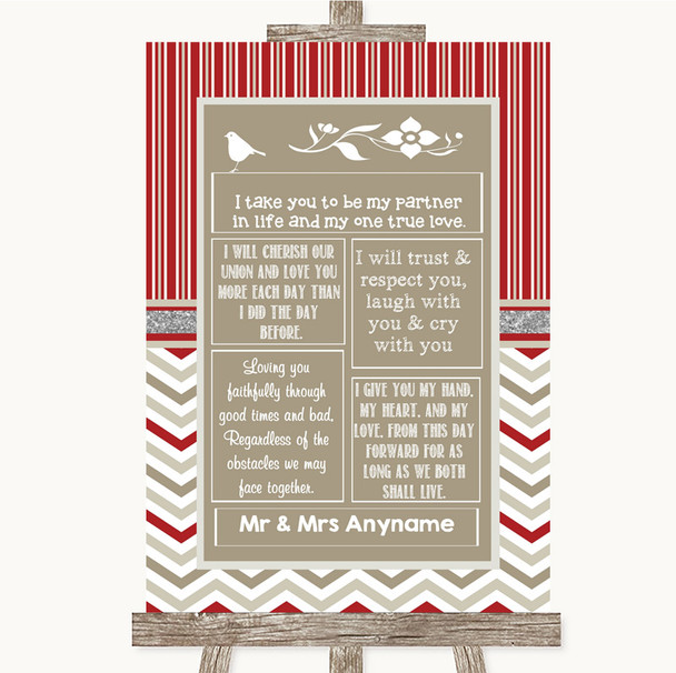 Red & Grey Winter Romantic Vows Personalized Wedding Sign