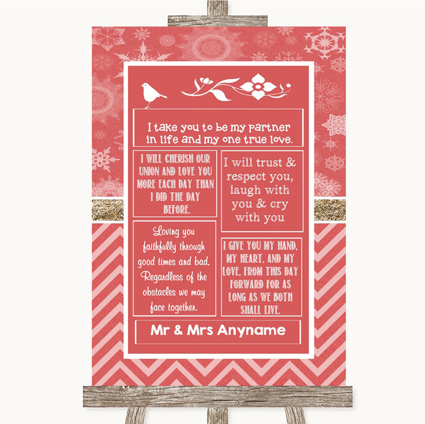 Red Winter Romantic Vows Personalized Wedding Sign