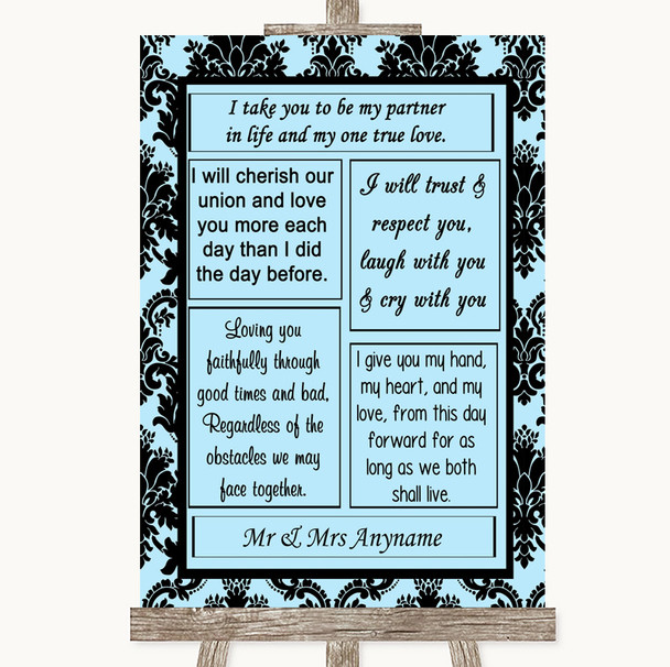 Sky Blue Damask Romantic Vows Personalized Wedding Sign