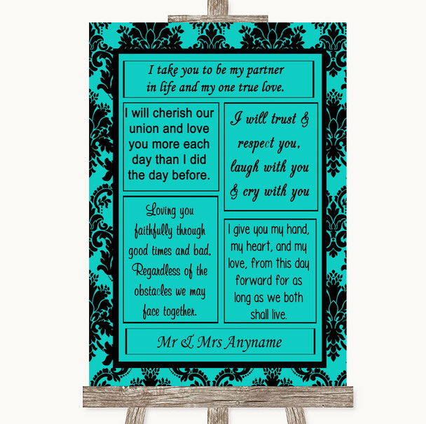 Turquoise Damask Romantic Vows Personalized Wedding Sign