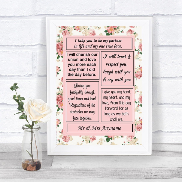 Vintage Roses Romantic Vows Personalized Wedding Sign