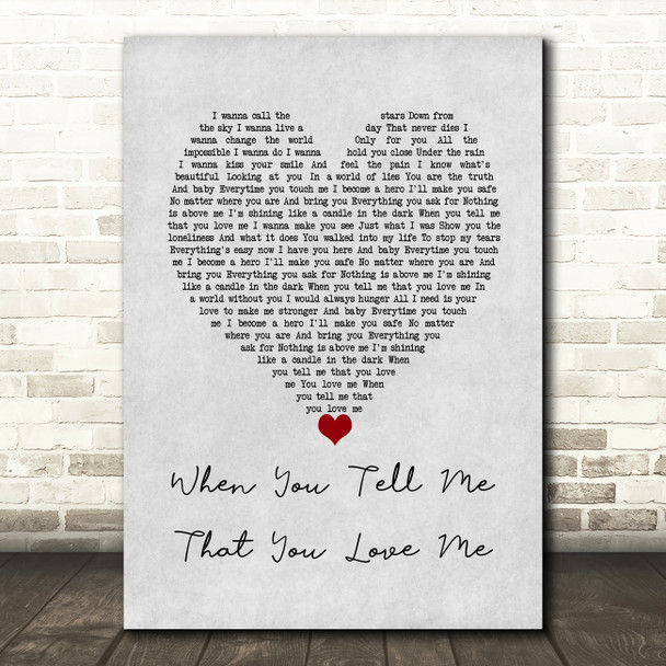 Diana Ross When You Tell Me That You Love Me Grey Heart Song Lyric Wall Art Print