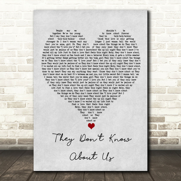 One Direction They Don't Know About Us Grey Heart Song Lyric Wall Art Print