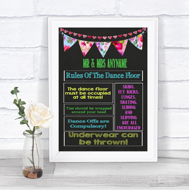 Bright Bunting Chalk Rules Of The Dance Floor Personalized Wedding Sign