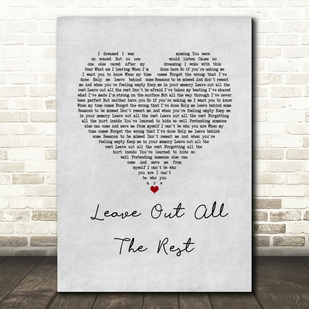 Linkin Park Leave Out All The Rest Grey Heart Song Lyric Wall Art Print
