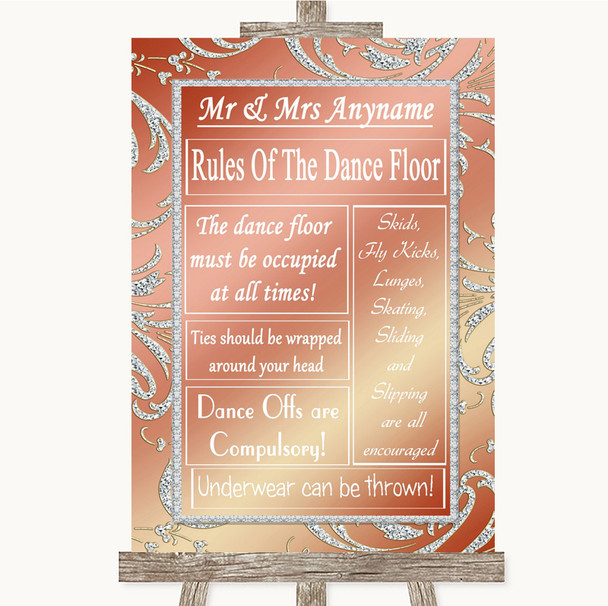 Coral Pink Rules Of The Dance Floor Personalized Wedding Sign