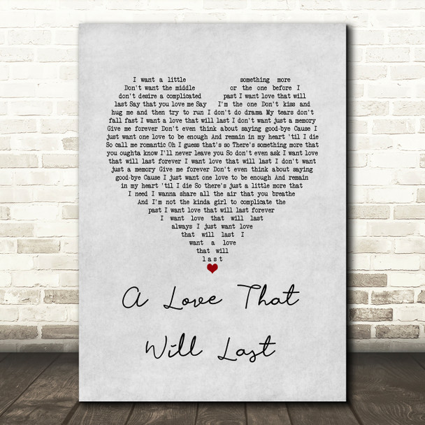 Renee Olstead A Love That Will Last Grey Heart Song Lyric Wall Art Print