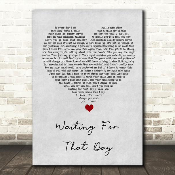 George Michael Waiting For That Day Grey Heart Song Lyric Wall Art Print