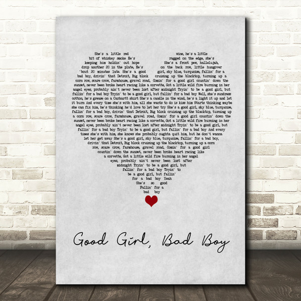 Florida Georgia Line Good Girl, Bad Boy Grey Heart Song Lyric Wall Art Print