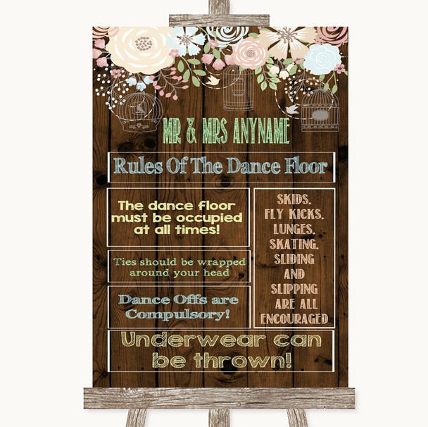 Rustic Floral Wood Rules Of The Dance Floor Personalized Wedding Sign