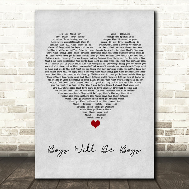 Benny Boys Will Be Boys Grey Heart Song Lyric Wall Art Print