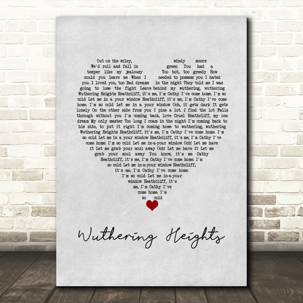 Kate Bush Wuthering Heights Grey Heart Song Lyric Wall Art Print