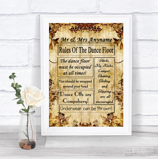 Autumn Vintage Rules Of The Dancefloor Personalized Wedding Sign