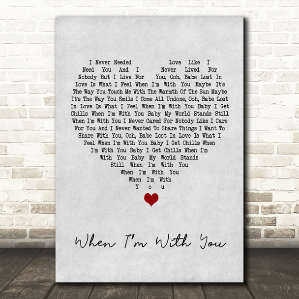 Sheriff When Im With You Grey Heart Song Lyric Wall Art Print