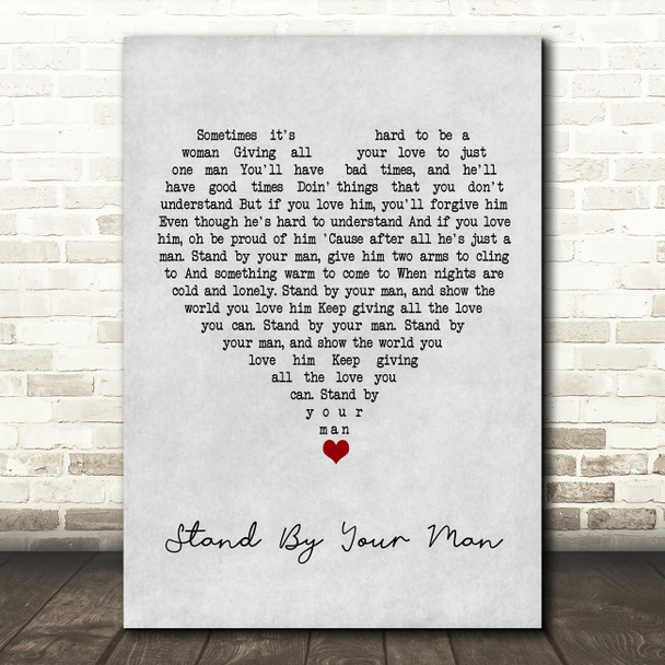 Tammy Wynette Stand By Your Man Grey Heart Song Lyric Wall Art Print