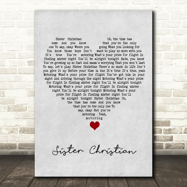 Night Ranger Sister Christian Grey Heart Song Lyric Wall Art Print