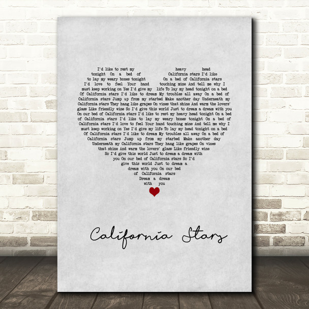 Wilco California Stars Grey Heart Song Lyric Wall Art Print