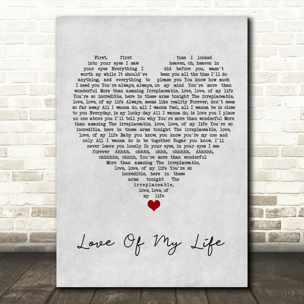 Brian McKnight Love Of My Life Grey Heart Song Lyric Wall Art Print