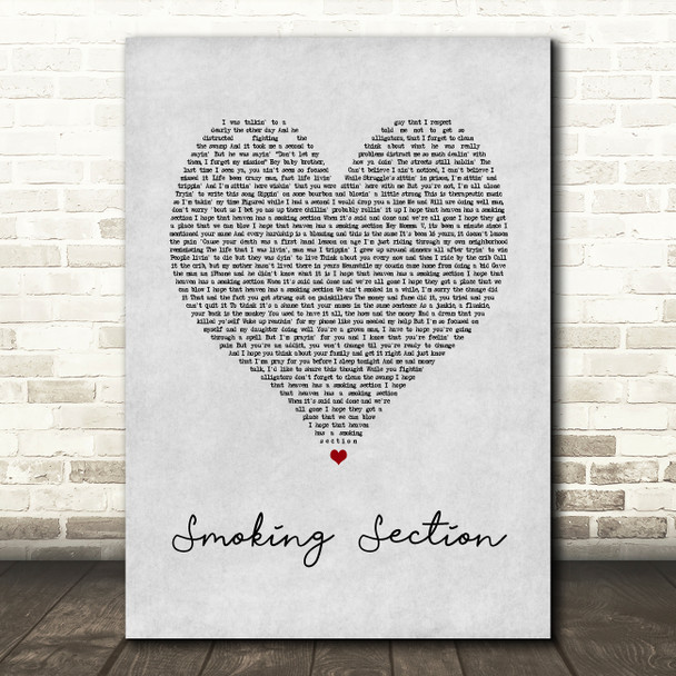 Jelly Roll Smoking Section Grey Heart Song Lyric Wall Art Print