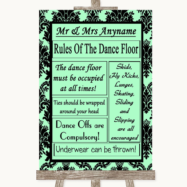 Mint Green Damask Rules Of The Dancefloor Personalized Wedding Sign