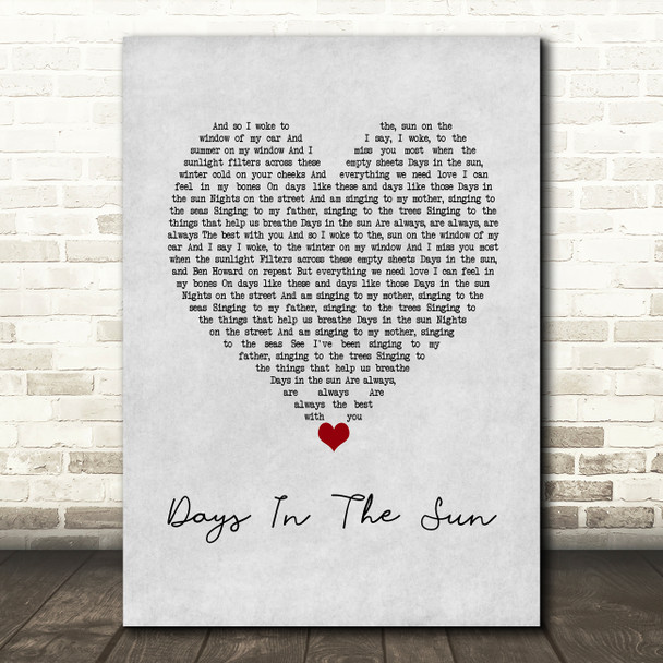 Ziggy Alberts Days In The Sun Grey Heart Song Lyric Wall Art Print