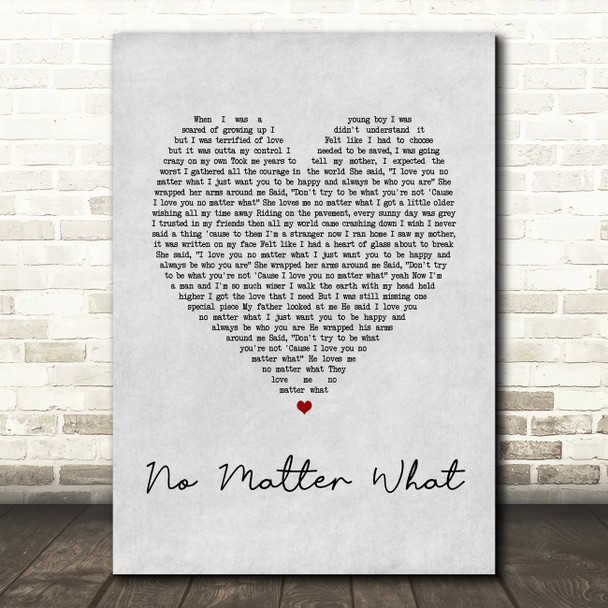 Calum Scott No Matter What Grey Heart Song Lyric Wall Art Print
