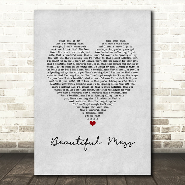 Diamond Rio Beautiful Mess Grey Heart Song Lyric Wall Art Print