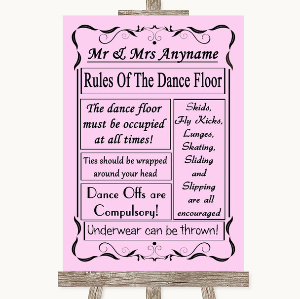 Pink Rules Of The Dancefloor Personalized Wedding Sign