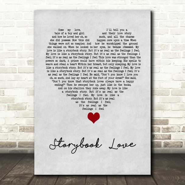 Mark Knopfler & Willy DeVille Storybook Love Grey Heart Song Lyric Wall Art Print