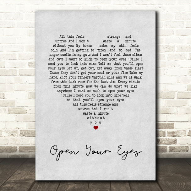 Snow Patrol Open Your Eyes Grey Heart Song Lyric Wall Art Print