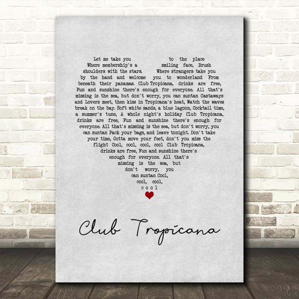 Wham! Club Tropicana Grey Heart Song Lyric Wall Art Print