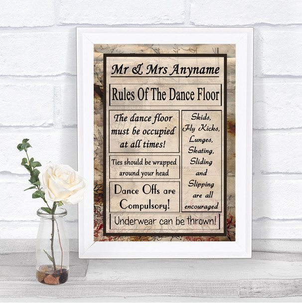 Vintage Rules Of The Dancefloor Personalized Wedding Sign
