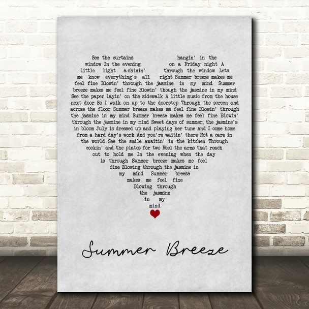 Seals & Crofts Summer Breeze Grey Heart Song Lyric Wall Art Print